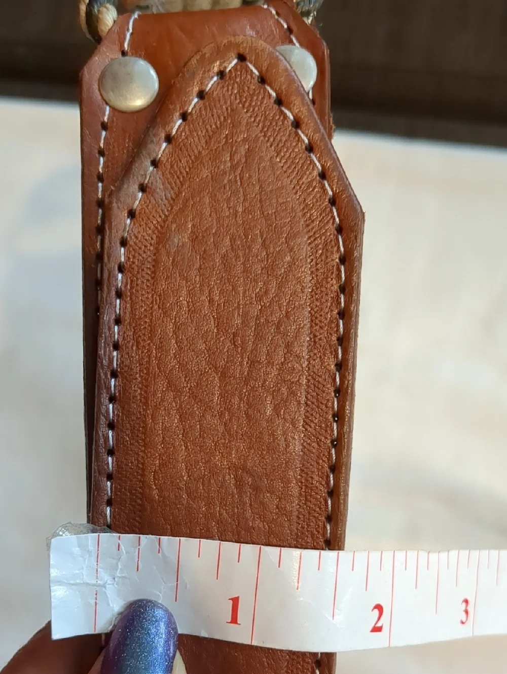 Western Brown Leather -Tan braided Woven Rope Cord Stitched Rodeo Cowboy Belt